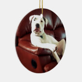 Witziger Bullenhund auf dem Sofa Keramik Ornament (Rechts)