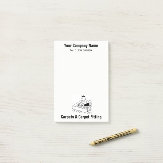 Witziger Cartoon eines Teppichmatters in Arbeitsun Post-it Klebezettel (Auf Schreibtisch)