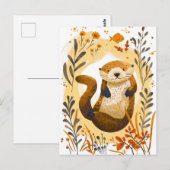 witziger Cartoon Sea Otter Floating im Ozean Postkarte (Vorne/Hinten)