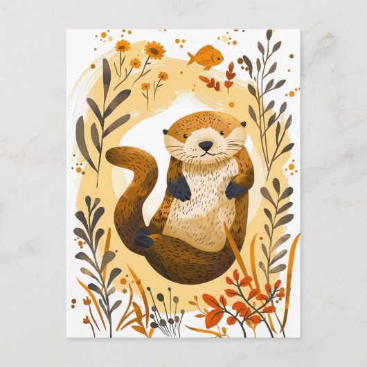 witziger Cartoon Sea Otter Floating im Ozean Postkarte (Vorderseite)