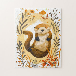 witziger Cartoon Sea Otter Floating im Ozean Puzzle