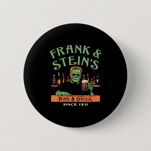 Witziger Halloween-Frank und Steins Bar Grill Button (Vorderseite)