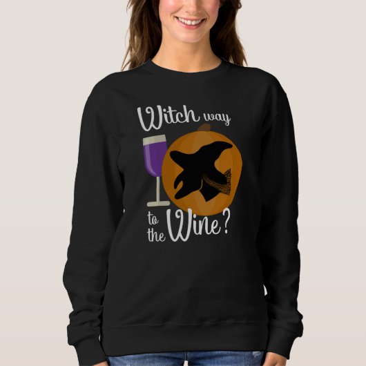 Witziger Hexenweg zum Wein Spooky Sweatshirt (Vorderseite)