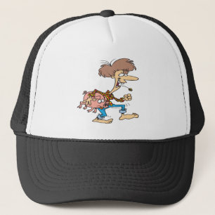 witziger hügeliger Redneck mit Cartoon Truckerkappe