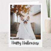 Witziger Hund in Blatt Ghost-Kostüm Halloween-Kart Karte (Vorderseite)
