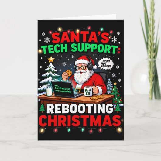 Witziger Neustart von Santas Tech-Support-Weihnach Karte (Vorderseite)