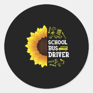 witziger Sonnenblumenbusfahrer zurück zur Schule Runder Aufkleber