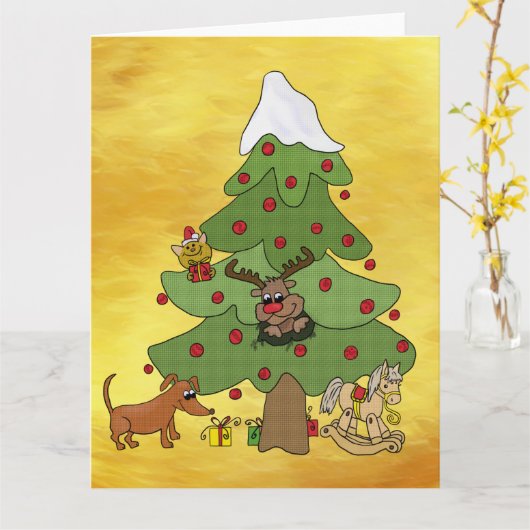 Witziger Weihnachtsbaum  Karte (Gelbe Blume)