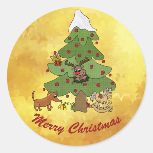 Witziger Weihnachtsbaum Runder Aufkleber (Vorderseite)