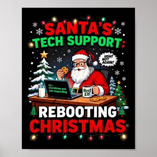 Witziger Weihnachtsmann-Tech-Support Weihnachts-Co Poster (Vorne)