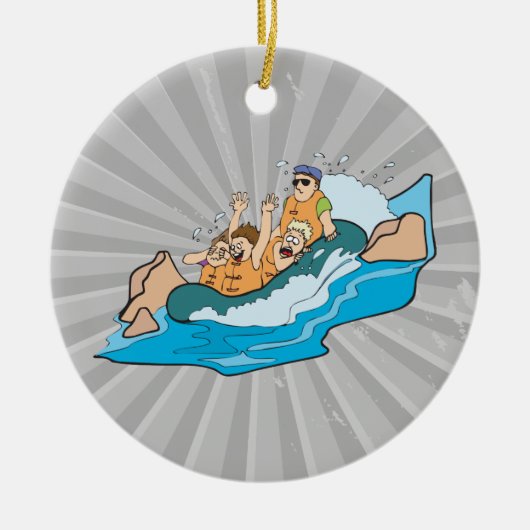 witziger Whitewater-Rafting-Cartoon Keramikornament (Vorne)