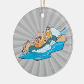 witziger Whitewater-Rafting-Cartoon Keramikornament (Links)