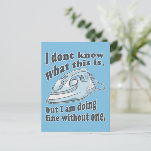 Witziges Bügeldesign Ich hasse Bügeln Postkarte (Stehend Vorderseite)