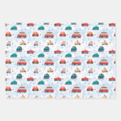 Witziges Fahrzeugmuster mit Tieren beim Fahren Geschenkpapier Set (Vorderseite 2)
