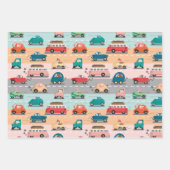 Witziges Fahrzeugmuster mit Tieren beim Fahren Geschenkpapier Set (Vorderseite)