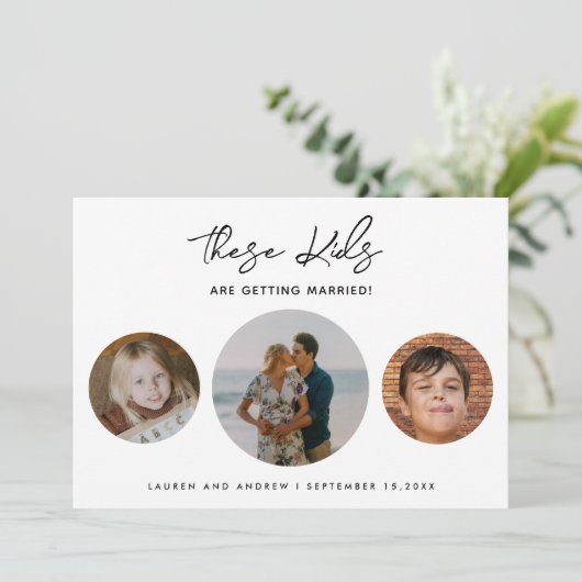 Witziges Foto diese Kinder werden heiraten Save The Date (Stehend Vorderseite)