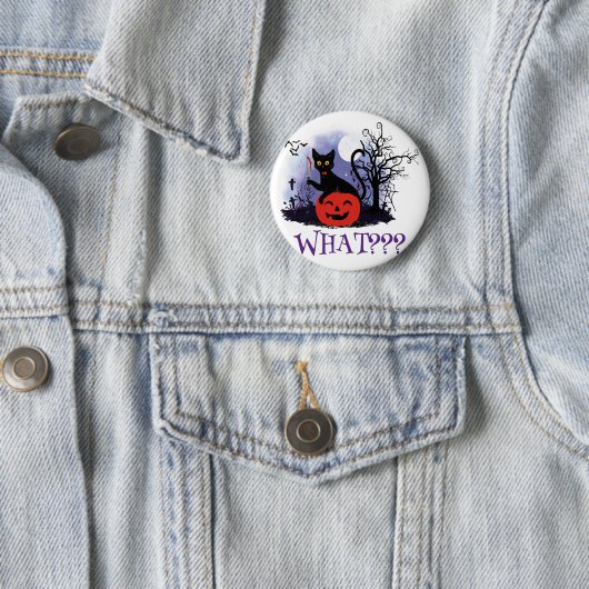 Witziges Halloween gewitchte schwarze Katze Was? Button (Beispiel)