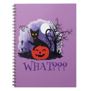 Witziges Halloween gewitchte schwarze Katze Was? Notizblock