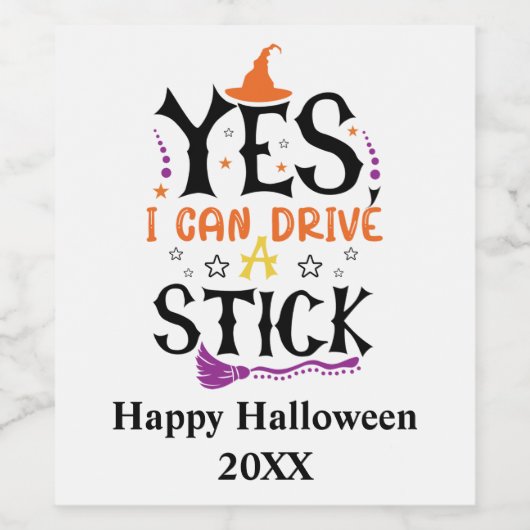 Witziges Halloween Ja, ich kann einen Stick fahren Weinetikett (Einzelnes Label)