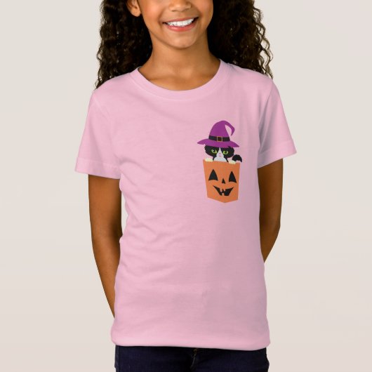Witziges Halloween Kids-T-Shirt, Black Cat Hexe Po T-Shirt (Vorderseite)