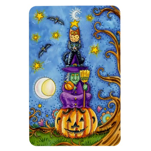 Witziges Halloween-Magnet mit Kürbis, Hexenkatze Magnet (Vertikal)