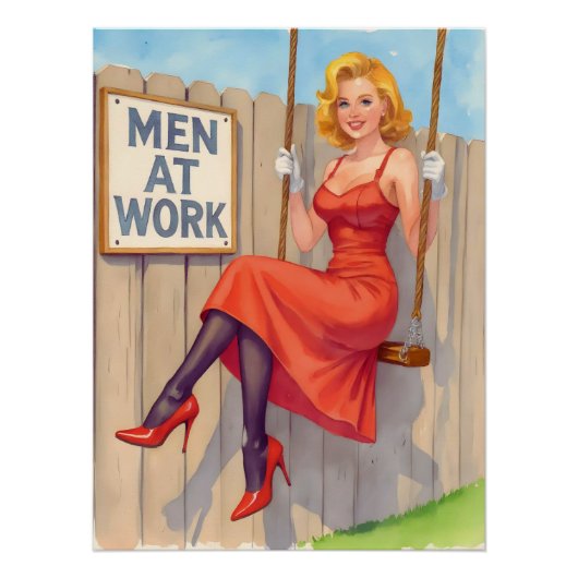 Witziges Retro-Pin-Up-Mädchen - "Männer bei der Ar Poster (Vorderseite)