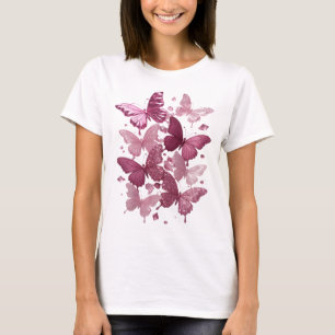 Witziges Silber-Rosa-Schmetterlinge-Grafik-T-Shirt T-Shirt