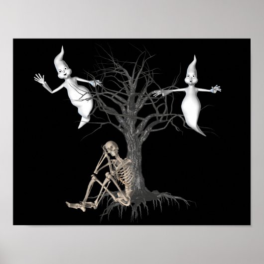 Witziges Skelett und Geisterhaus Poster (Vorne)