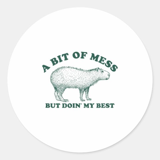 Witziges Stück eines Chaos Capybara Meme Grafik fü Runder Aufkleber (Vorderseite)