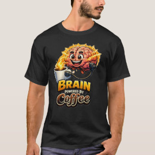 Witziges T-Shirt mit Gehirn, das von Kaffee angetr