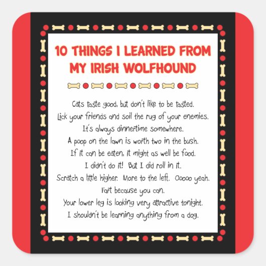 Witziges, was ich von meinem irischen Wolfhound ge Quadratischer Aufkleber (Vorderseite)