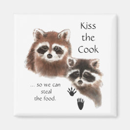 Witziges Zitat Kiss the Cook Niedliche Raccoons, T Magnet