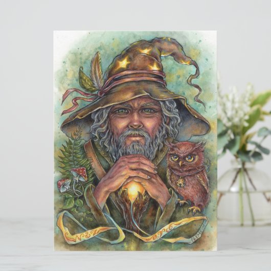 Wizard Art Card Forest Fantasy Magic Owl (Stehend Vorderseite)