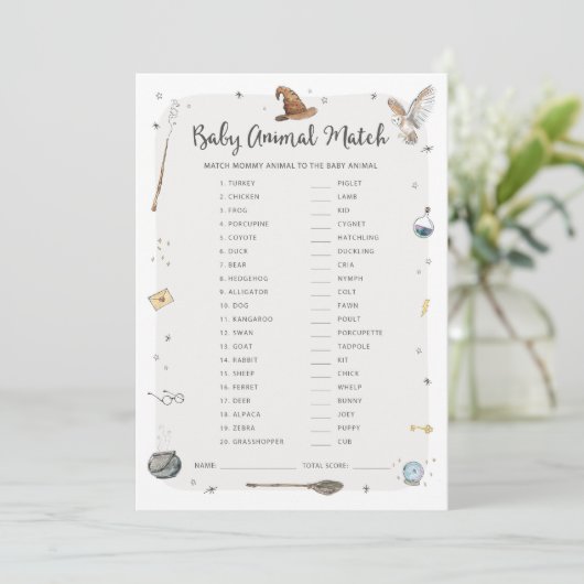 Wizard Baby Shower Baby Animal Match Game Einladung (Stehend Vorderseite)