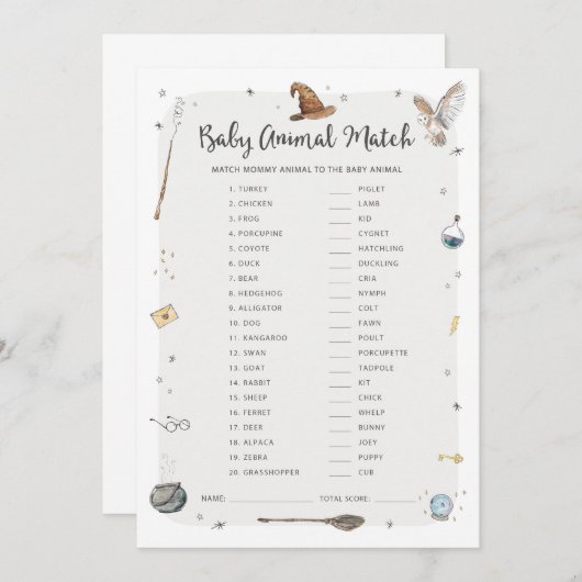 Wizard Baby Shower Baby Animal Match Game Einladung (Vorne/Hinten)