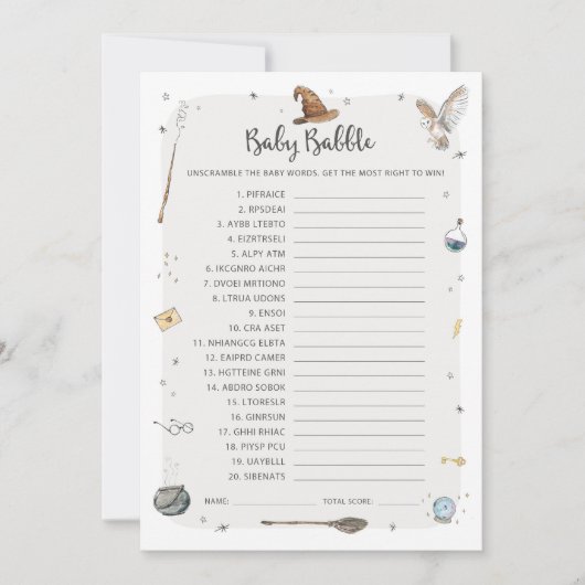 Wizard Baby Shower Baby Babble Word Scramble Game Einladung (Vorderseite)