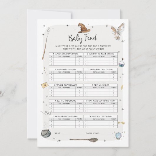 Wizard Baby Shower Baby Trivia Game Einladung (Vorderseite)