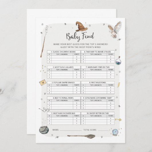 Wizard Baby Shower Baby Trivia Game Einladung (Vorne/Hinten)