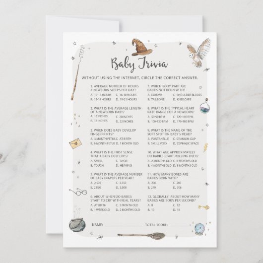 Wizard Baby Shower Baby Trivia Game Einladung (Vorderseite)