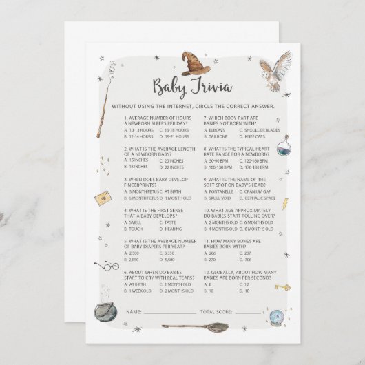 Wizard Baby Shower Baby Trivia Game Einladung (Vorne/Hinten)