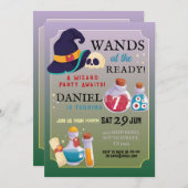 Wizard Birthday Party Wands bei Ready Boys Einladung (Vorne/Hinten)