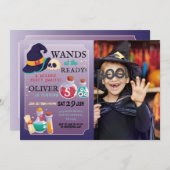 Wizard Birthday Party Wands Halloween Foto Einladung (Vorne/Hinten)