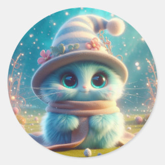 Wizard Blue Cat Runder Aufkleber