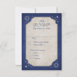 Wizard Blue Stars Owl Magic Wedding RSVP Karte