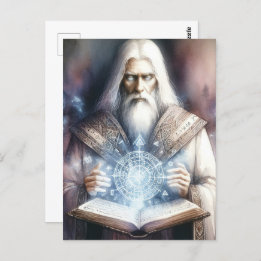 Wizard Casting aus einem Spellbook Fantasy Waterco Postkarte
