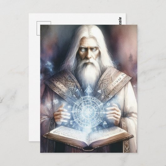 Wizard Casting aus einem Spellbook Fantasy Waterco Postkarte (Vorne/Hinten)