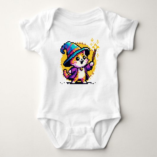 Wizard Cat - Magic Pixel Art Fantasy Design Baby Strampler (Vorderseite)
