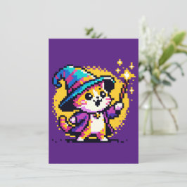 Wizard Cat - Magic Pixel Art Fantasy Design Feiertagskarte