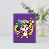 Wizard Cat - Magic Pixel Art Fantasy Design Postkarte (Stehend Vorderseite)