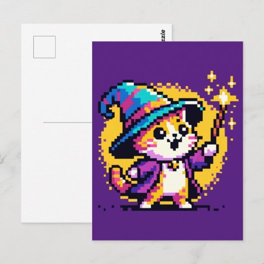 Wizard Cat - Magic Pixel Art Fantasy Design Postkarte (Vorne/Hinten)
